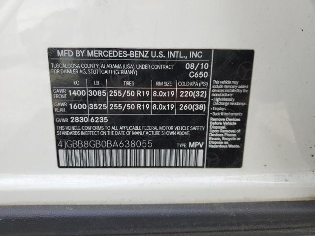4JGBB8GB0BA638055 - 2011 MERCEDES-BENZ ML 350 4MATIC WHITE photo 14