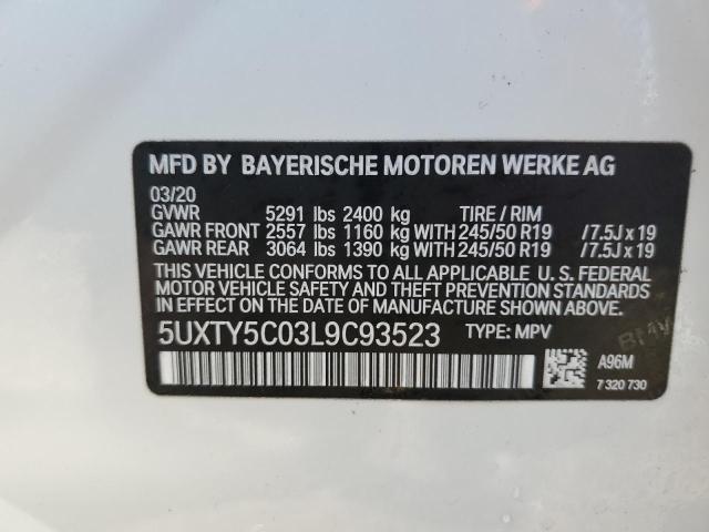 5UXTY5C03L9C93523 - 2020 BMW X3 XDRIVE30I WHITE photo 13