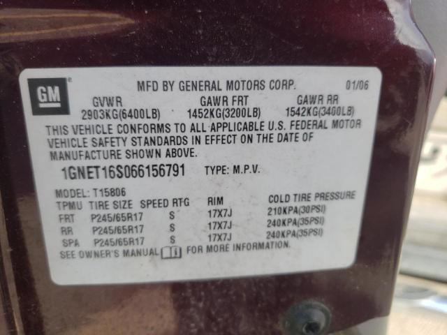 1GNET16S066156791 - 2006 CHEVROLET TRAILBLAZE EXT LS BURGUNDY photo 12