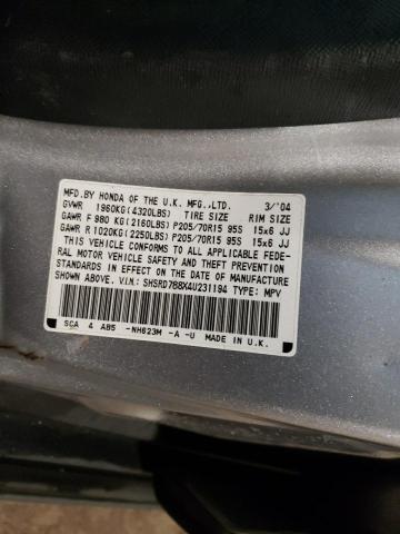 SHSRD788X4U231194 - 2004 HONDA CR-V EX SILVER photo 12