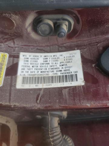 19UUA8F52CA021383 - 2012 ACURA TL BURGUNDY photo 12