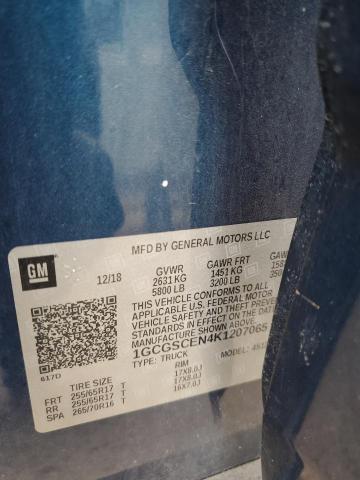 1GCGSCEN4K1207065 - 2019 CHEVROLET COLORADO LT BLUE photo 12