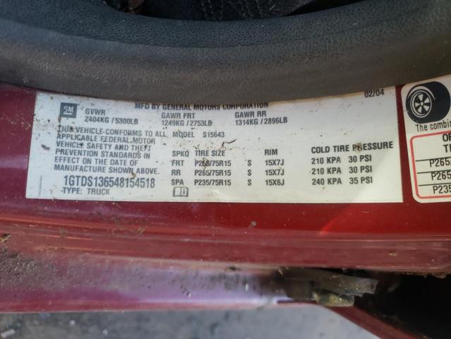 1GTDS136548154518 - 2004 GMC CANYON RED photo 12