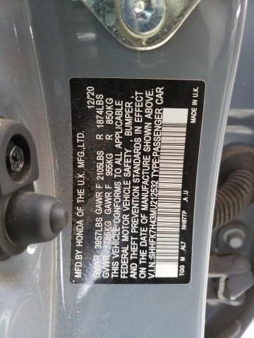 SHHFK7H43MU212532 - 2021 HONDA CIVIC SPORT 灰色 照片 12