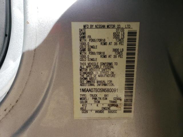 1N6AA07B05N580091 - 2005 NISSAN TITAN XE SILVER photo 12