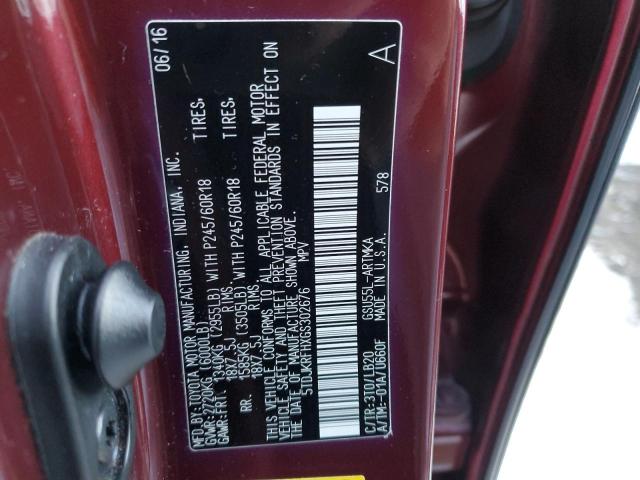 5TDJKRFHXGS302676 - 2016 TOYOTA HIGHLANDER XLE 栗色 照片 13