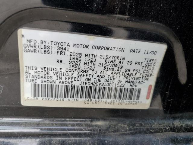 JTEGH20V310011523 - 2001 TOYOTA RAV4 BLACK photo 13