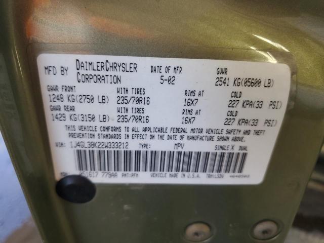 1J4GL38K22W333212 - 2002 JEEP LIBERTY RENEGADE GREEN photo 12