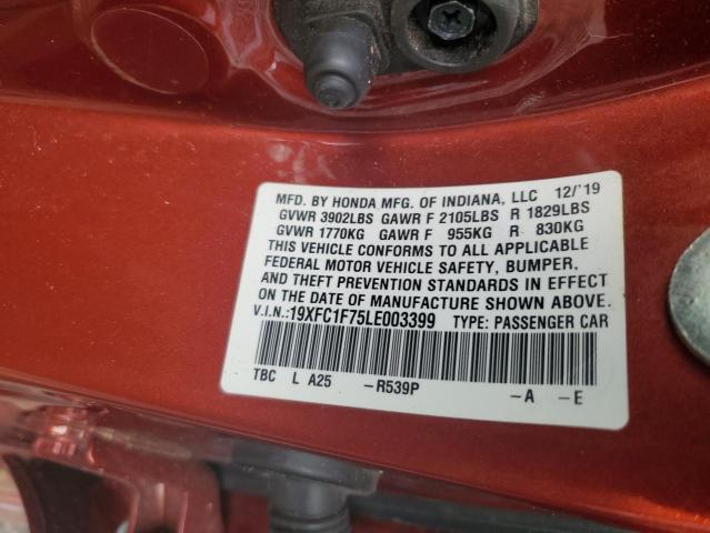 19XFC1F75LE003399 - 2020 HONDA CIVIC EXL Tünd qırmızı foto 12