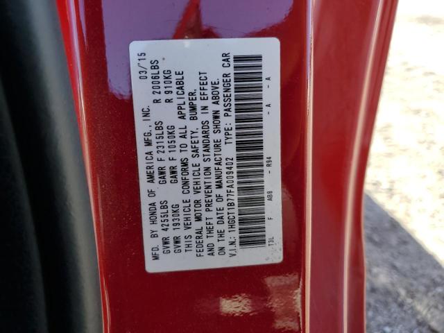 1HGCT1B77FA009402 - 2015 HONDA ACCORD EX RED photo 13