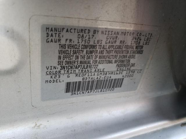 3N1CN7AP7JL810722 - 2018 NISSAN VERSA S SILVER photo 12