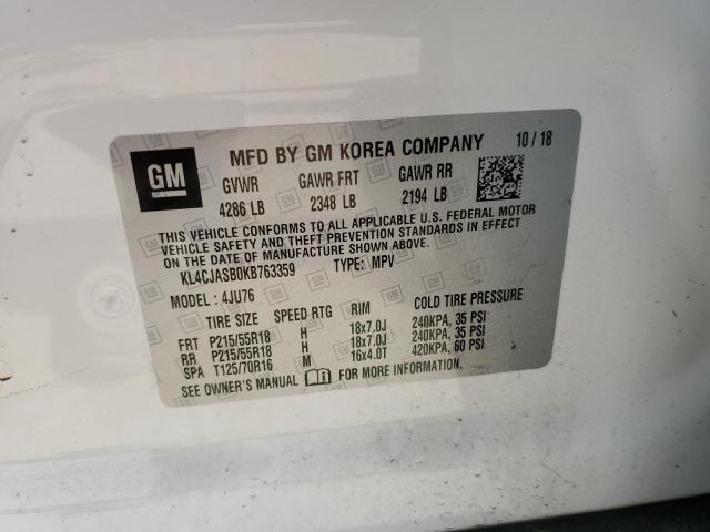 KL4CJASB0KB763359 - 2019 BUICK ENCORE PREFERRED Ақ фото 12