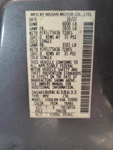 5N1AR18U98C638633 - 2008 NISSAN PATHFINDER S GRAY photo 13