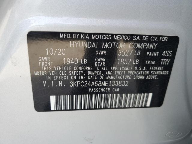 3KPC24A68ME133832 - 2021 HYUNDAI ACCENT SE SILVER photo 12