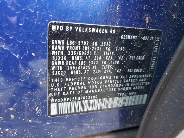 WVGDMPE25MP023100 - 2021 VOLKSWAGEN ID.4 FIRST EDITION BLUE photo 13