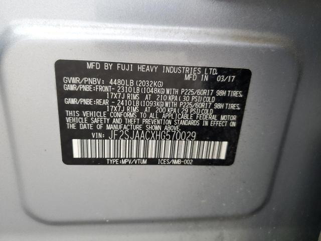 JF2SJAACXHG570029 - 2017 SUBARU FORESTER 2.5I SILVER photo 13