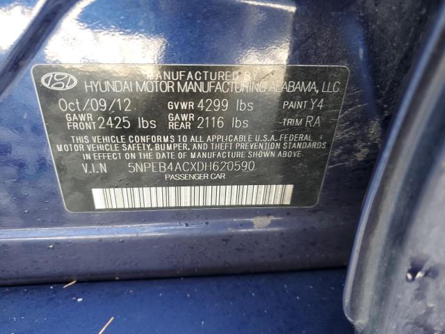 5NPEB4ACXDH620590 - 2013 HYUNDAI SONATA GLS BLUE photo 12