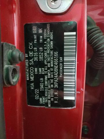 3KPA24AD8NE466166 - 2022 KIA RIO LX RED photo 13