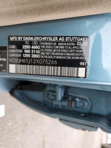 WDBJH65J12X075266 - 2002 MERCEDES-BENZ E 320 BLUE photo 12