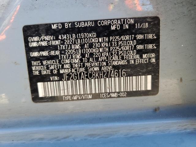 JF2GTAEC8KH274616 - 2019 SUBARU CROSSTREK PREMIUM 蓝色 照片 13