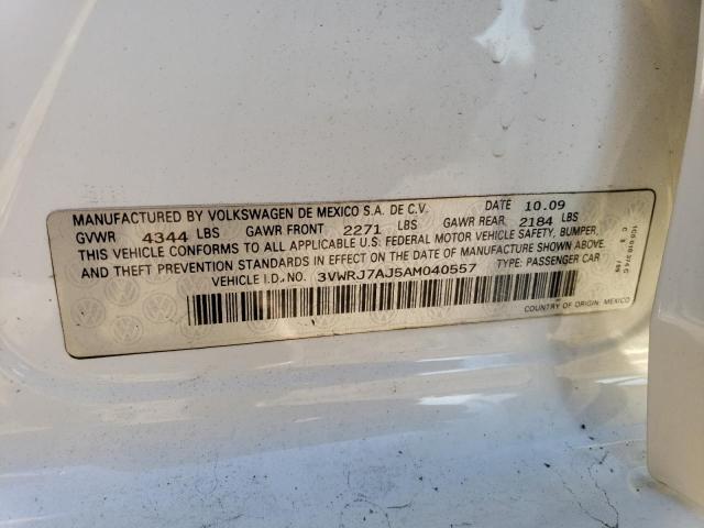3VWRJ7AJ5AM040557 - 2010 VOLKSWAGEN JETTA WOLFSBURG 白色 照片 12
