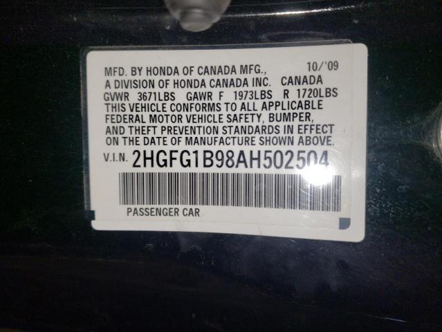 2HGFG1B98AH502504 - 2010 HONDA CIVIC EXL შავი ფოტო 13