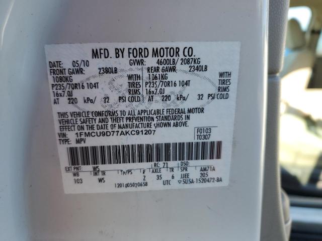 1FMCU9D77AKC91207 - 2010 FORD ESCAPE XLT WHITE photo 13