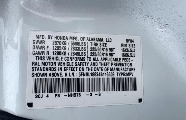 5FNRL18824B116659 - 2004 HONDA ODYSSEY EX WHITE photo 10