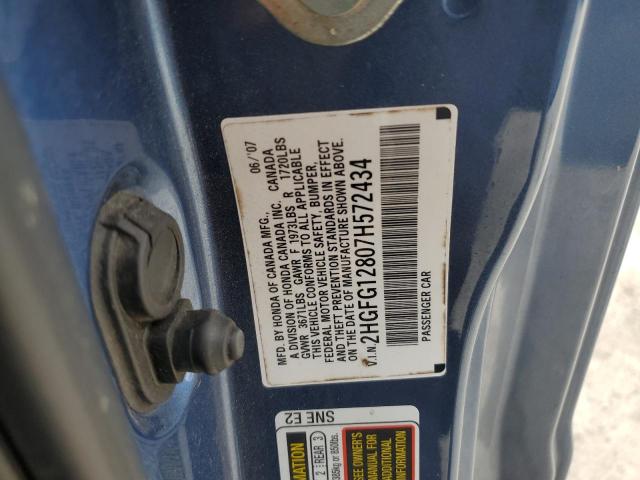 2HGFG12807H572434 - 2007 HONDA CIVIC EX BLUE photo 13