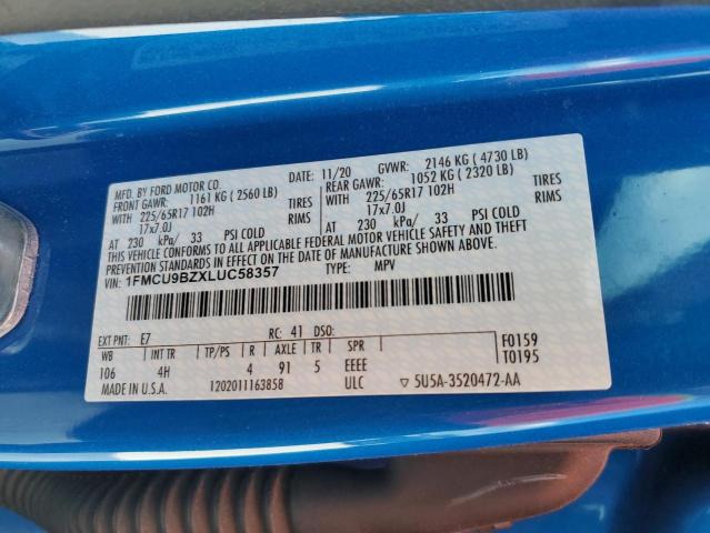 1FMCU9BZXLUC58357 - 2020 FORD ESCAPE HYB SE SPORT BLUE photo 13