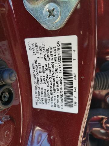 2HGFB2F55FH540940 - 2015 HONDA CIVIC LX RED photo 12