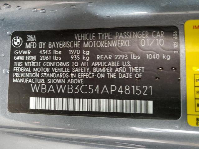 WBAWB3C54AP481521 - 2010 BMW 328 I GRAY photo 12