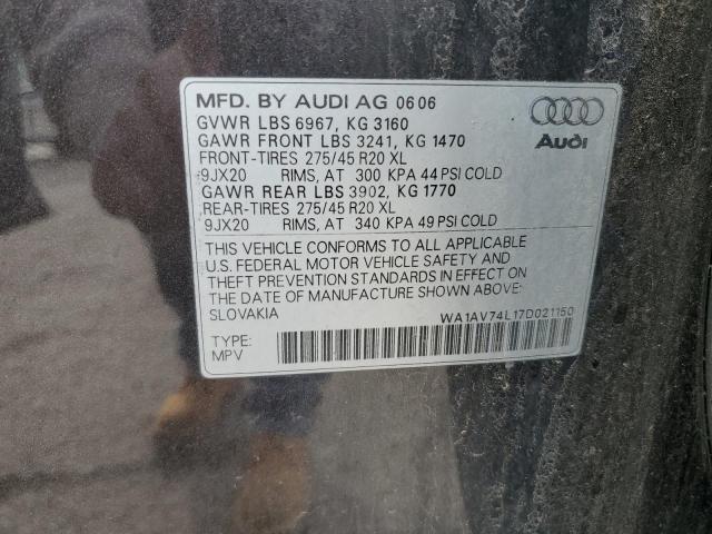 WA1AV74L17D021150 - 2007 AUDI Q7 4.2 QUATTRO CHARCOAL photo 12