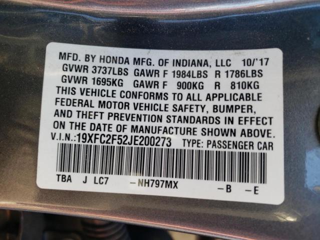 19XFC2F52JE200273 - 2018 HONDA CIVIC LX GRAY photo 13