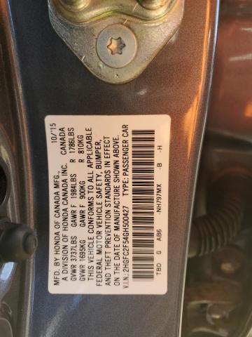 2HGFC2F54GH500427 - 2016 HONDA CIVIC LX GRAY photo 13