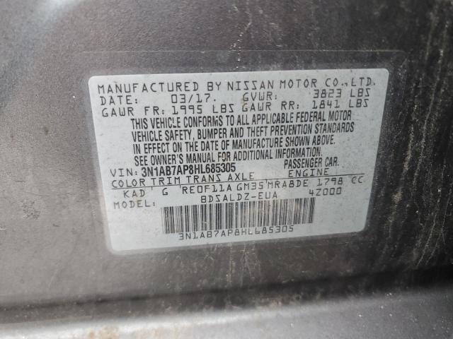 3N1AB7AP8HL685305 - 2017 NISSAN SENTRA S GRAY photo 12