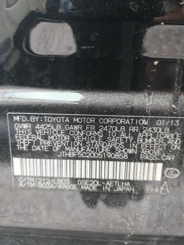 JTHBF5C20D5190858 - 2013 LEXUS IS 250 BLACK photo 12