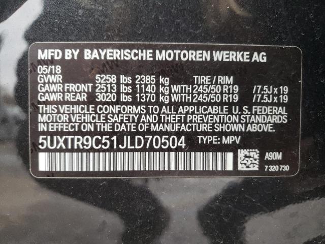 5UXTR9C51JLD70504 - 2018 BMW X3 XDRIVE30I BLACK photo 10