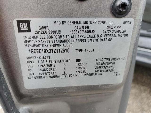 1GCEC19X37Z112610 - 2007 CHEVROLET SILVERADO C1500 CLASSIC GRAY photo 12