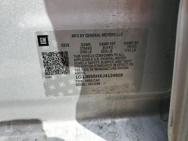 1G1JB5SHXJ4124908 - 2018 CHEVROLET SONIC LS ვერცხლისფერი ფოტო 12