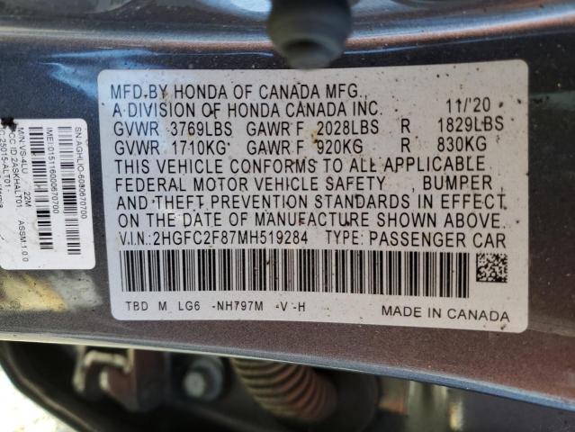 2HGFC2F87MH519284 - 2021 HONDA CIVIC SPORT 灰色 照片 12