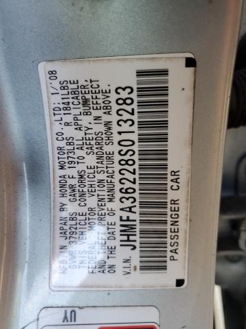 JHMFA36228S013283 - 2008 HONDA CIVIC HYBRID SILVER photo 12