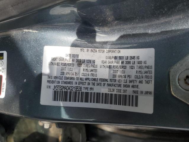 JM3TB2MA0A0219538 - 2010 MAZDA CX-9 GRAY photo 14