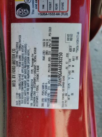 3FAHP0GA4AR283250 - 2010 FORD FUSION S RED photo 12