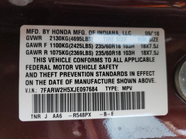 7FARW2H5XJE097684 - 2018 HONDA CR-V EX MAROON photo 14