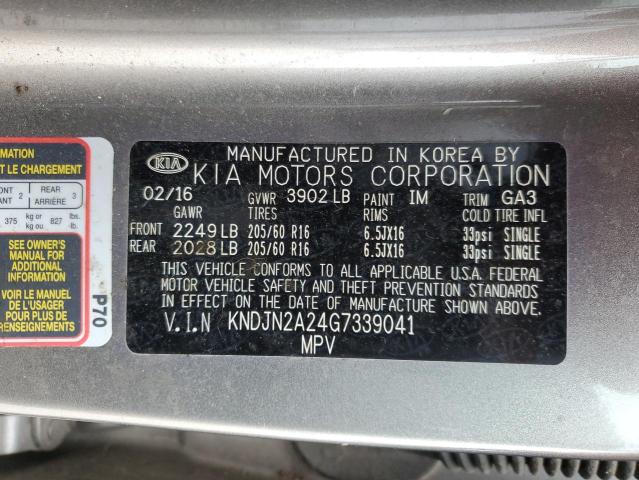 KNDJN2A24G7339041 - 2016 KIA SOUL CHARCOAL photo 12