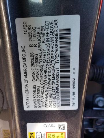 19UUB6F48MA002721 - 2021 ACURA TLX TECHNOLOGY ნაცრისფერი ფოტო 12