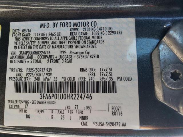 3FA6P0LU0HR224746 - 2017 FORD FUSION SE HYBRID GRAY photo 12