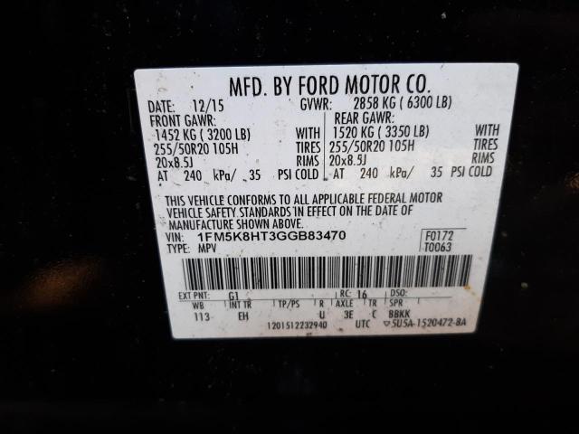 1FM5K8HT3GGB83470 - 2016 FORD EXPLORER PLATINUM BLACK photo 13