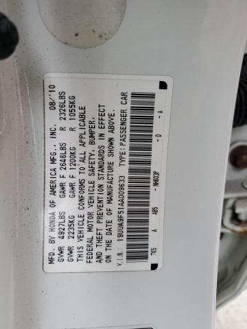 19UUA9F51AA009633 - 2010 ACURA TL WHITE photo 12